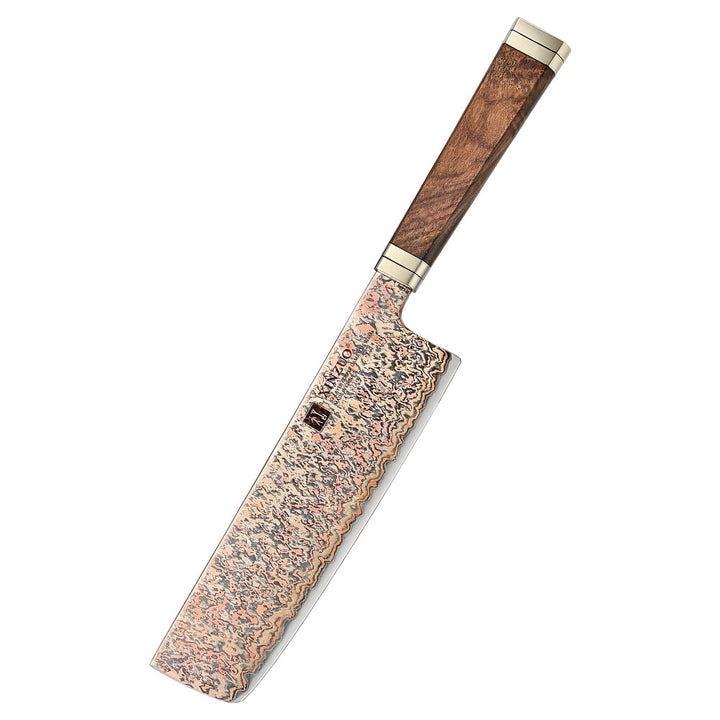 XinZuo X08C Ji nakiri mes met damastpatroon en houten handvat