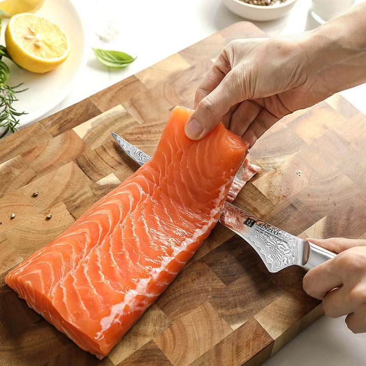 XinZuo B37 Lan fileermes fileert zalm op houten plank