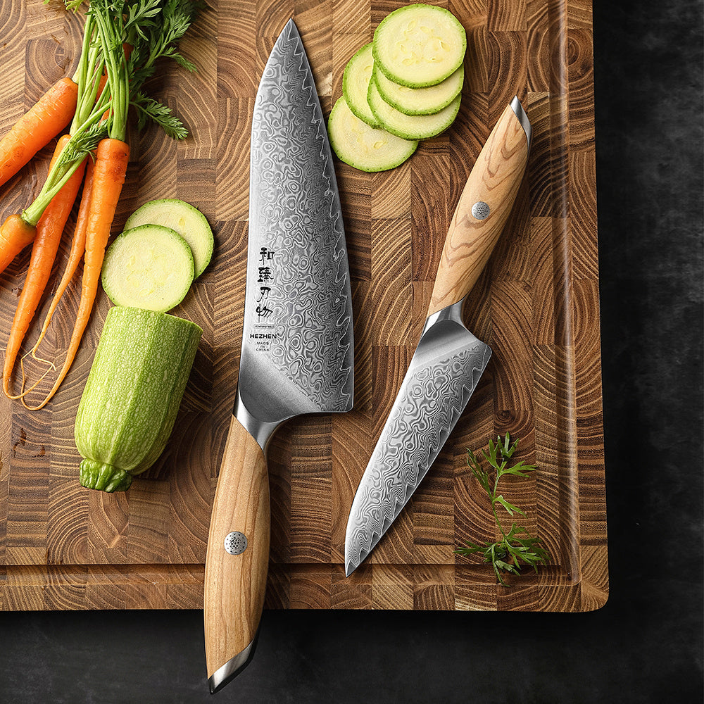 Hezhen X01 Flagship messenset op plank met courgette en wortels