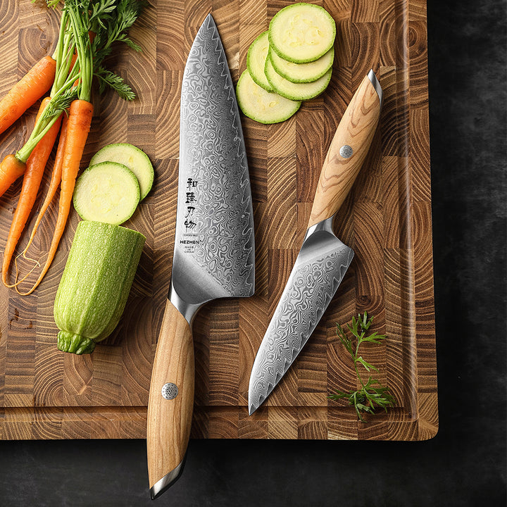 Hezhen X01 Flagship messenset op plank met courgette en wortels