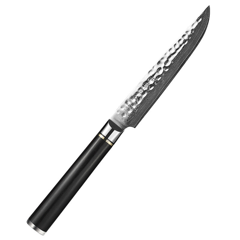 Hezhen B1Z Classic steakmes met damascus lemmet en zwart handvat