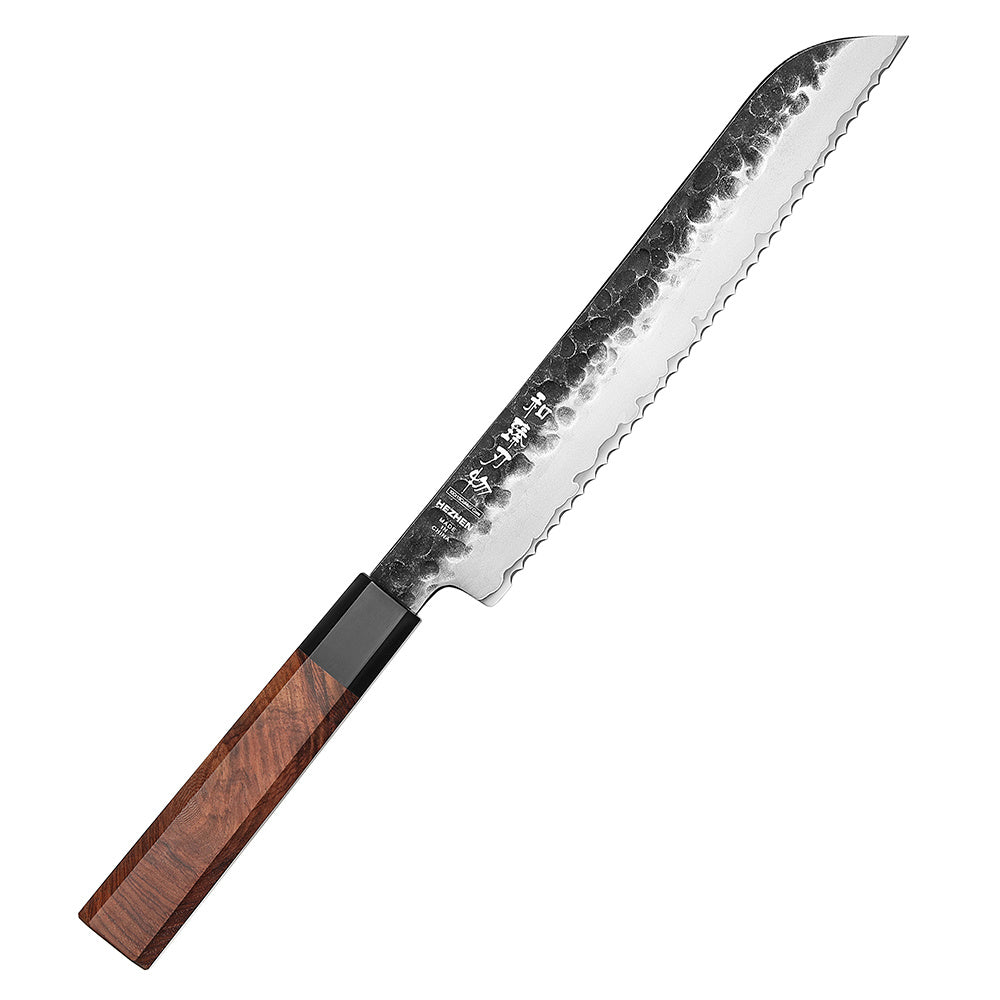 Hezhen PM8S Retro broodmes met golvende snede en houten handvat