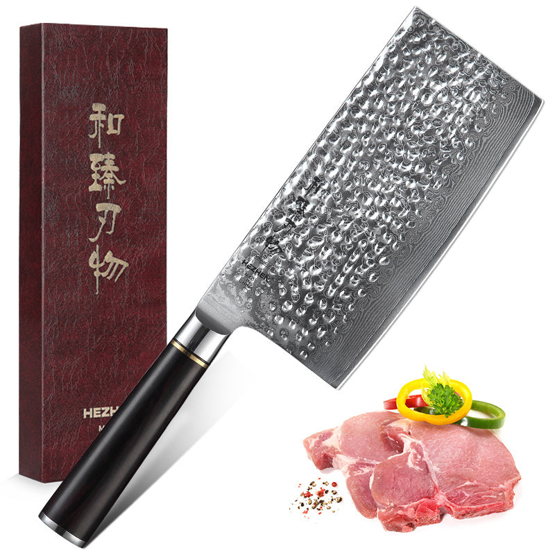 Hezhen B1Z Classic Chinese cleaver naast vlees en groenten