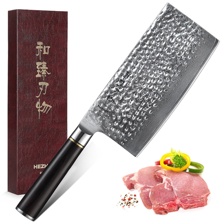Hezhen B1Z Classic Chinese cleaver naast vlees en groenten