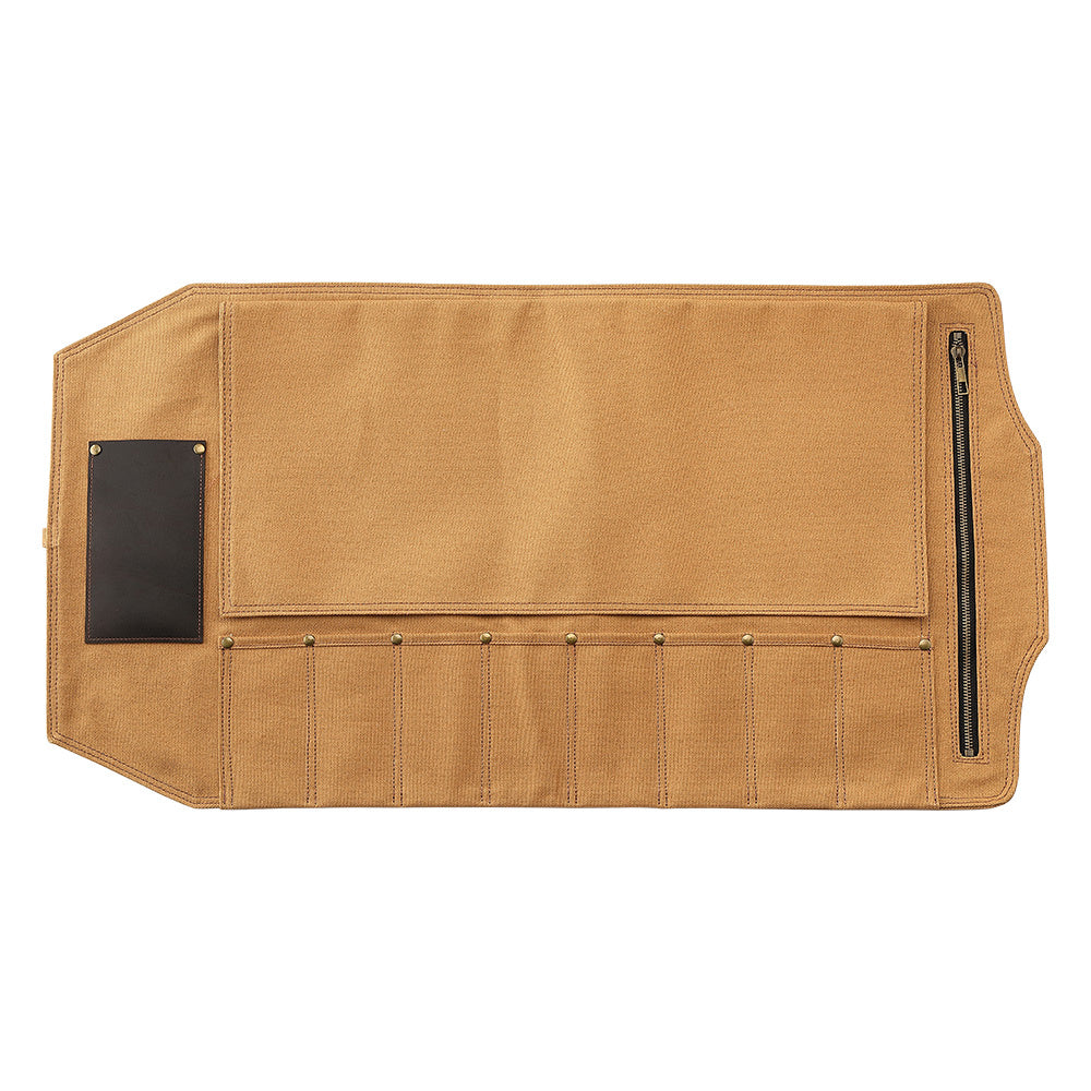 Open messentas van khaki canvas met vakken en ritsvak