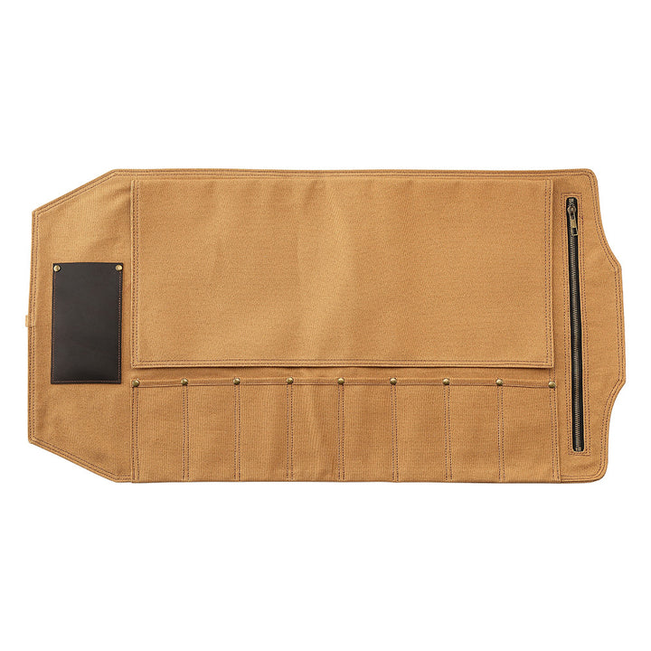 Open messentas van khaki canvas met vakken en ritsvak