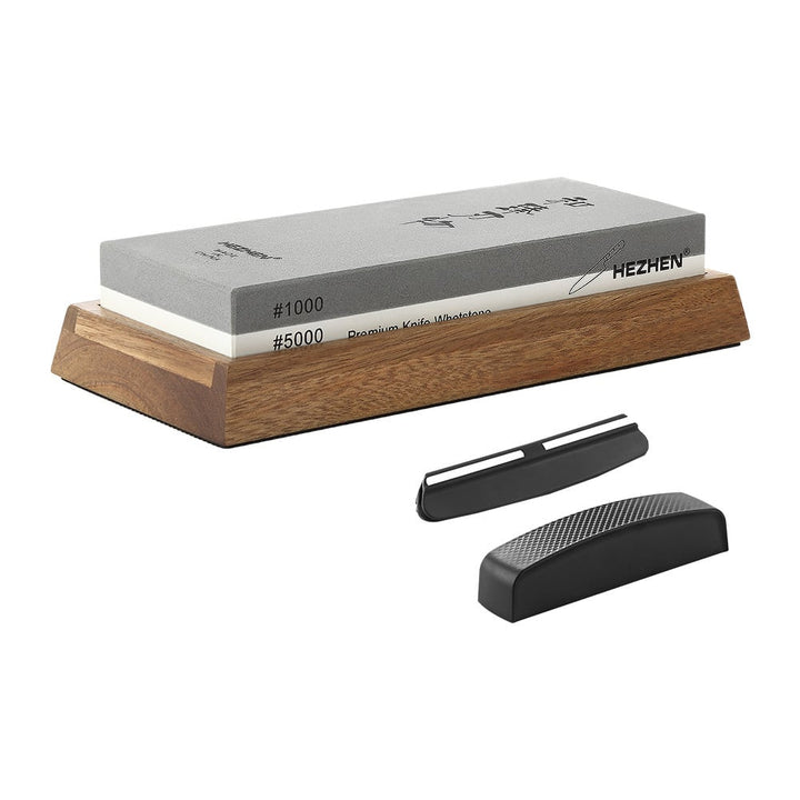 Slijpsteen 1000/5000 op houten standaard met accessoires