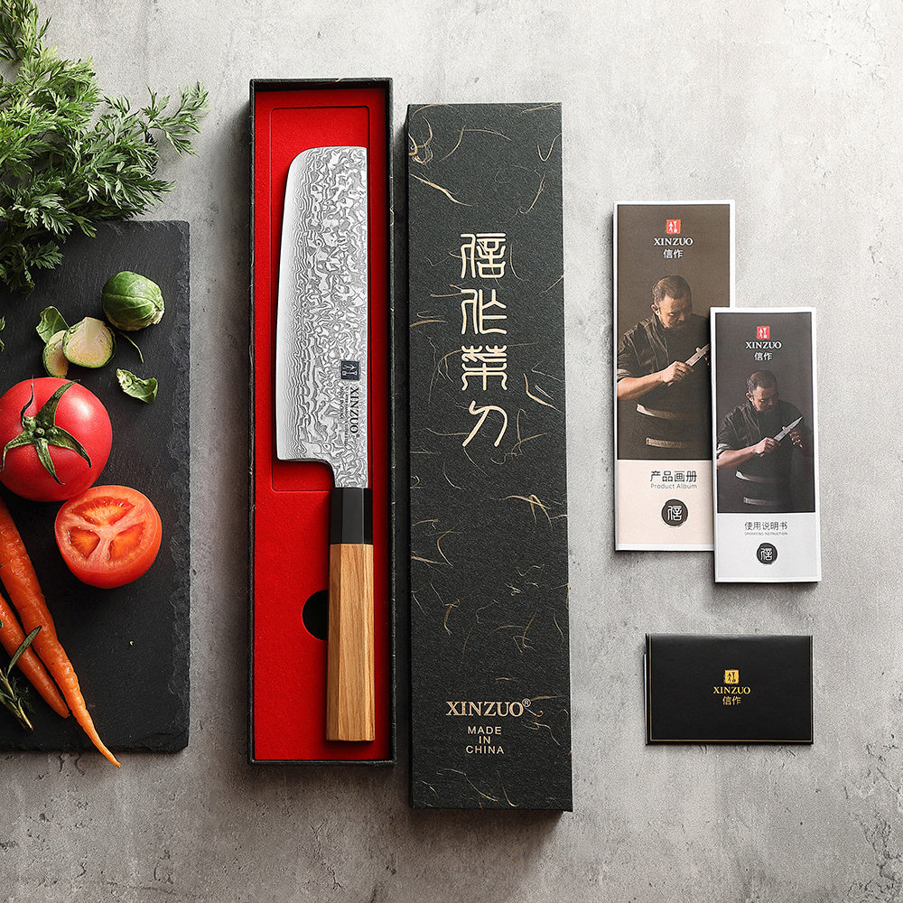XinZuo PM8O Zhen nakiri mes in de geschenkdoos met groenten