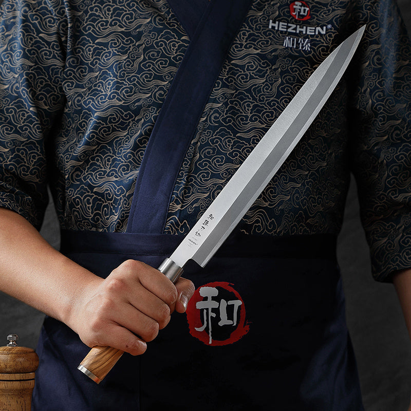 Hezhen SO He sashimi mes in de hand