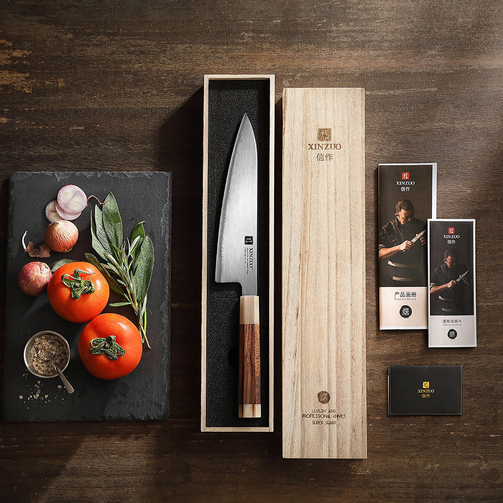 XinZuo X05Z Zhen koksmes in de houten geschenkdoos met ingrediënten