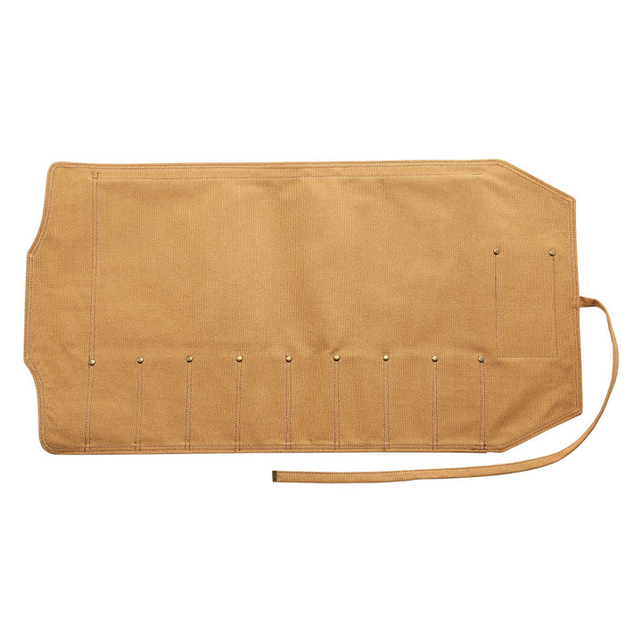 Khaki messentas van canvas met opbergvakken en sluitband