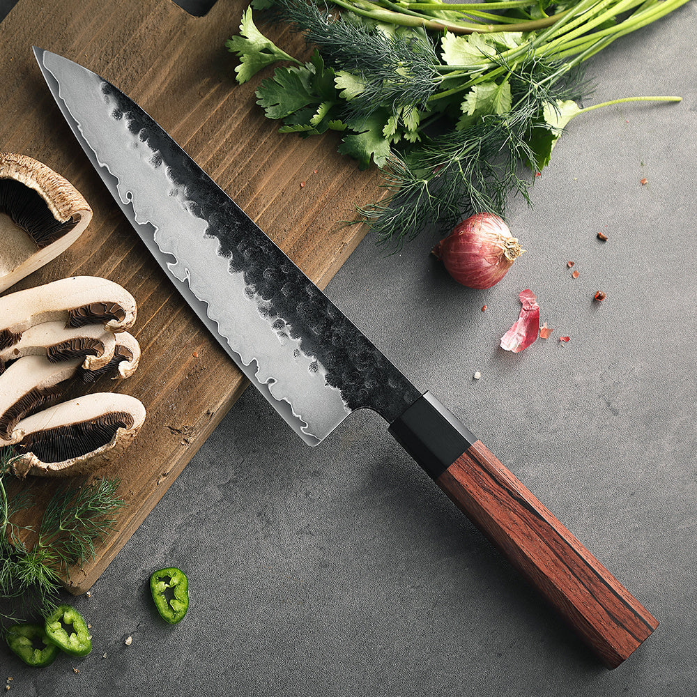 Hezhen PM8S Retro koksmes op plank met champignons en ui