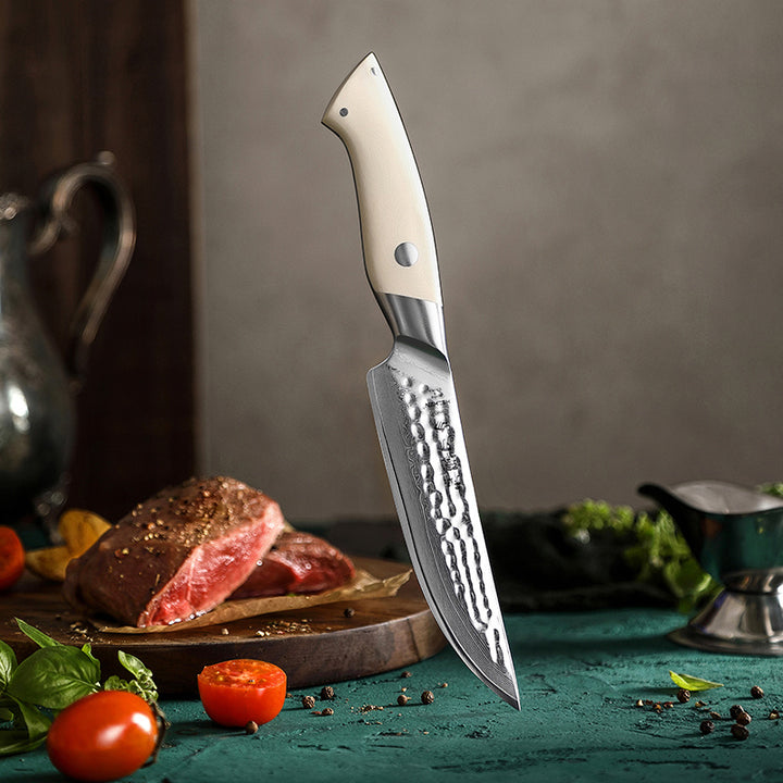 Hezhen B38H Elegant steakmes met licht handvat bij vlees en ingrediënten