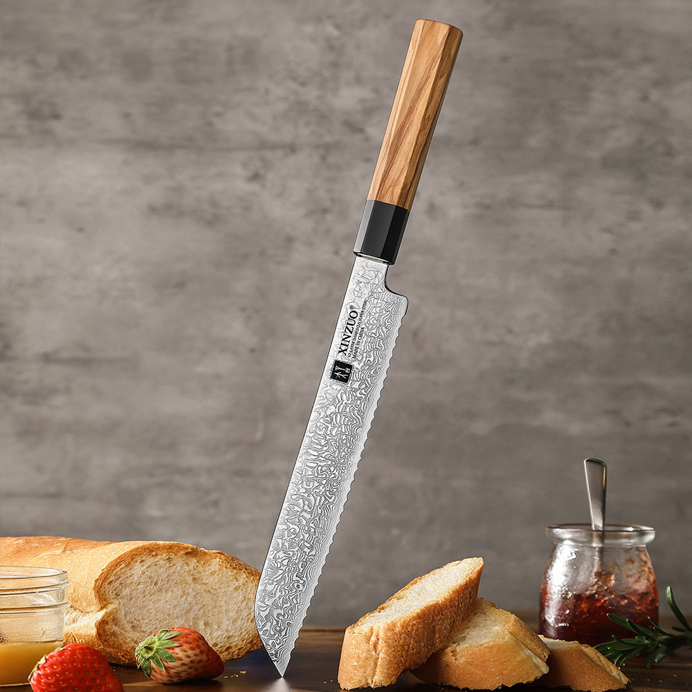 XinZuo PM8O Zhen broodmes rechtop met houten handvat en gesneden brood