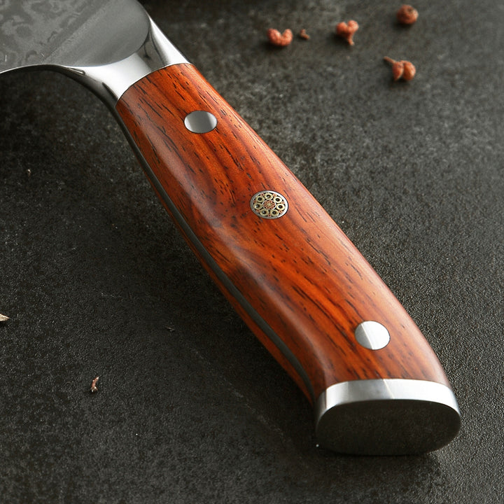 Houten handvat van een B13R Yu mes met metalen ring