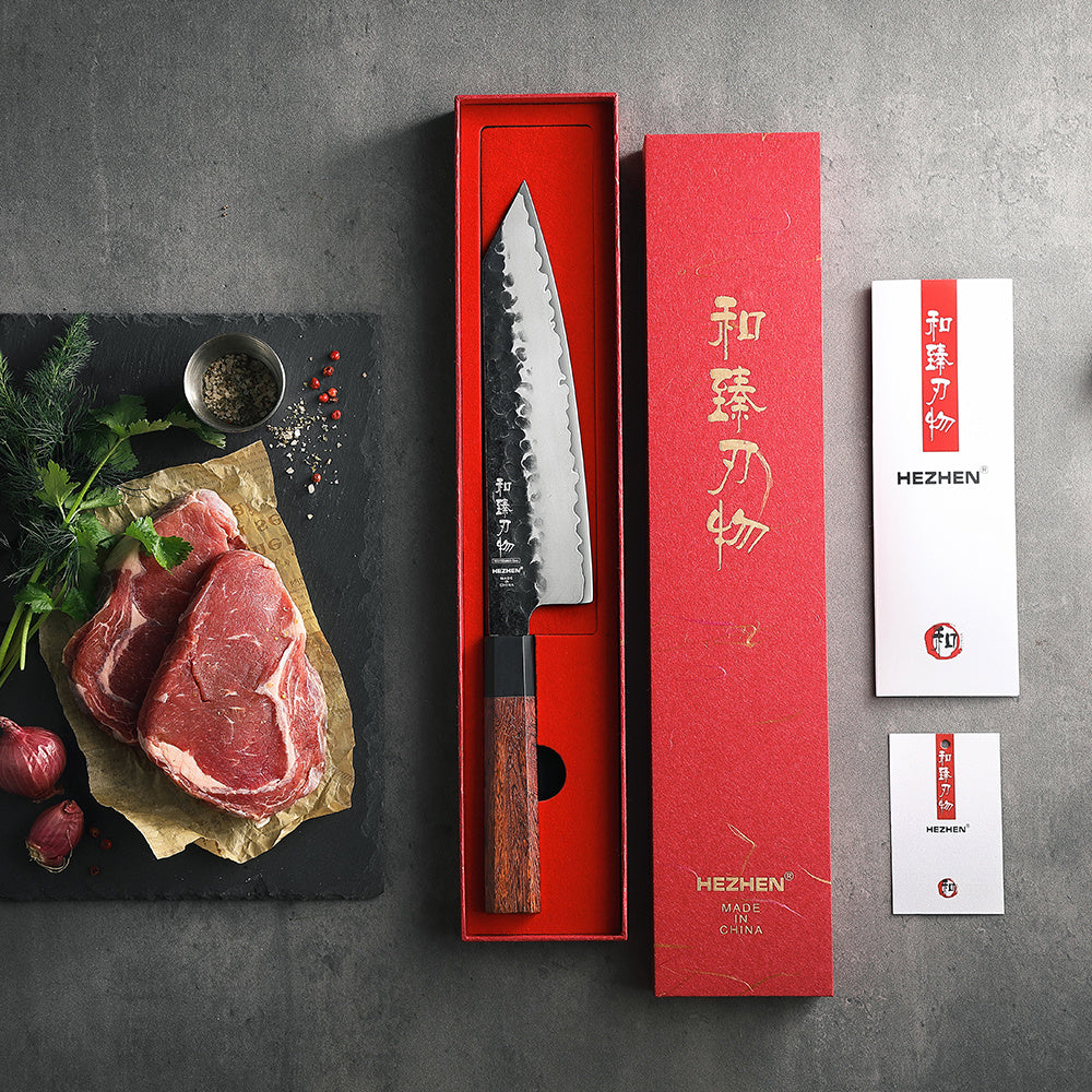 Hezhen PM8S Retro koksmes bunka naast rode doos