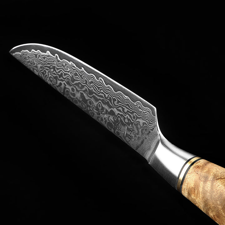 Damascus lemmet van het Hezhen B30 Master steakmes