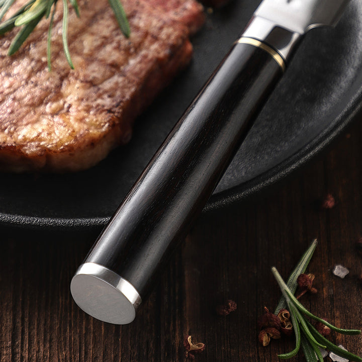 Donkerhouten handvat van het Hezhen B1Z Classic steakmes