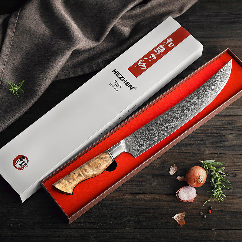 Hezhen B30 Master vleesmes met ingrediënten op donkere ondergrond