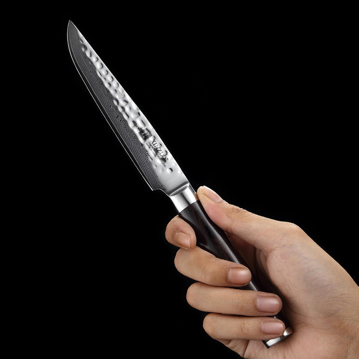 B1H He steakmes met damastlemmet en zwart handvat