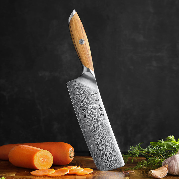 Hezhen X01 Flagship nakiri mes rechtop met gesneden wortels