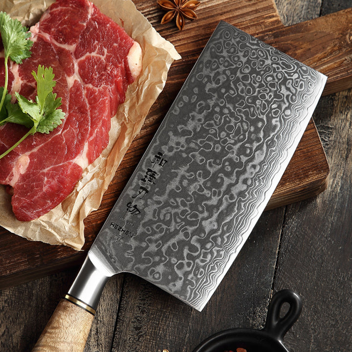 Hezhen B30 Master Chinese cleaver met vlees en kruiden