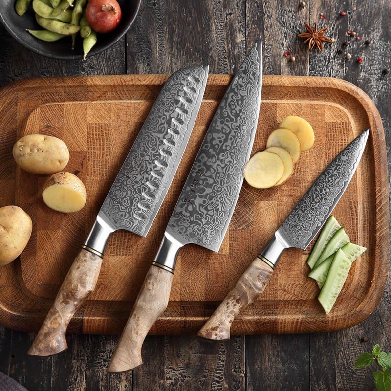 Hezhen B30 Master messenset op plank met aardappelen en komkommer