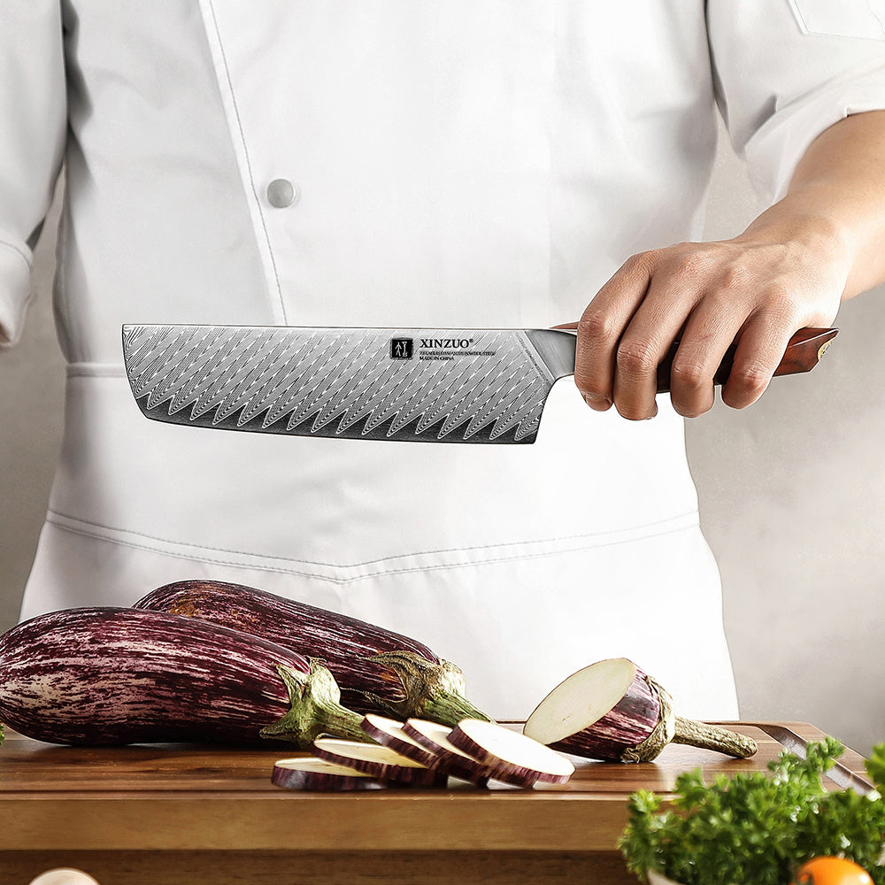 X03 Xing nakiri mes snijdt aubergine in kokskleding