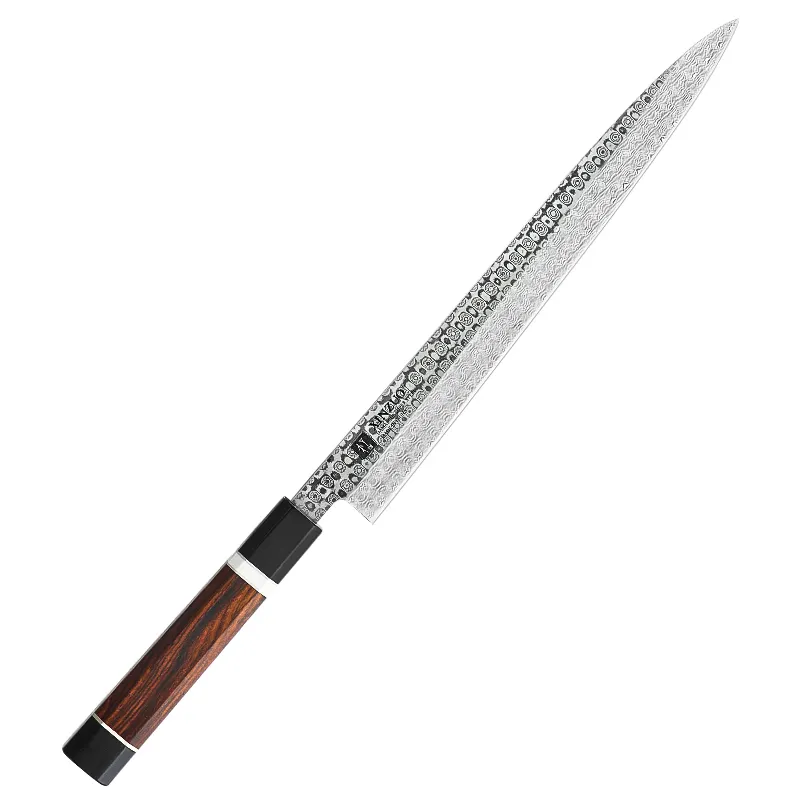 XinZuo F3 Zhen sashimi mes met damascus lemmet van voren