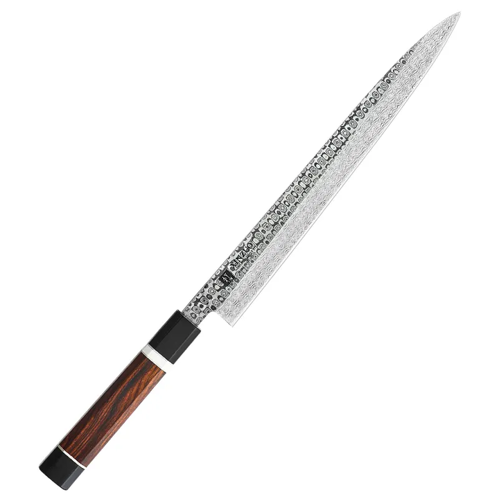 XinZuo F3 Zhen sashimi mes met damascus lemmet van voren