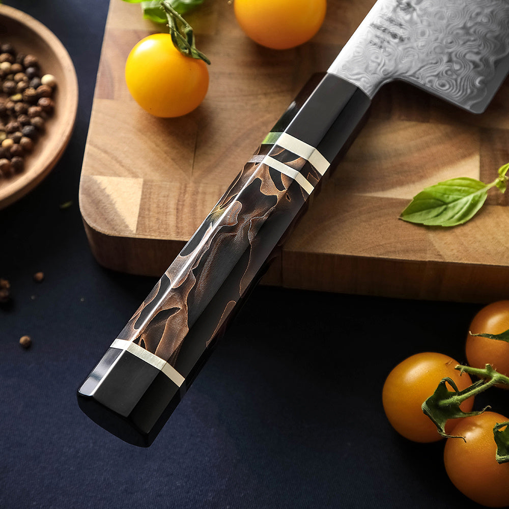 Donkerhouten handvat van het Hezhen X09 Retro nakiri mes