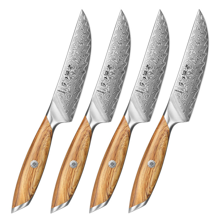Hezhen X01 Flagship steakmessenset, vier messen met houten handvatten