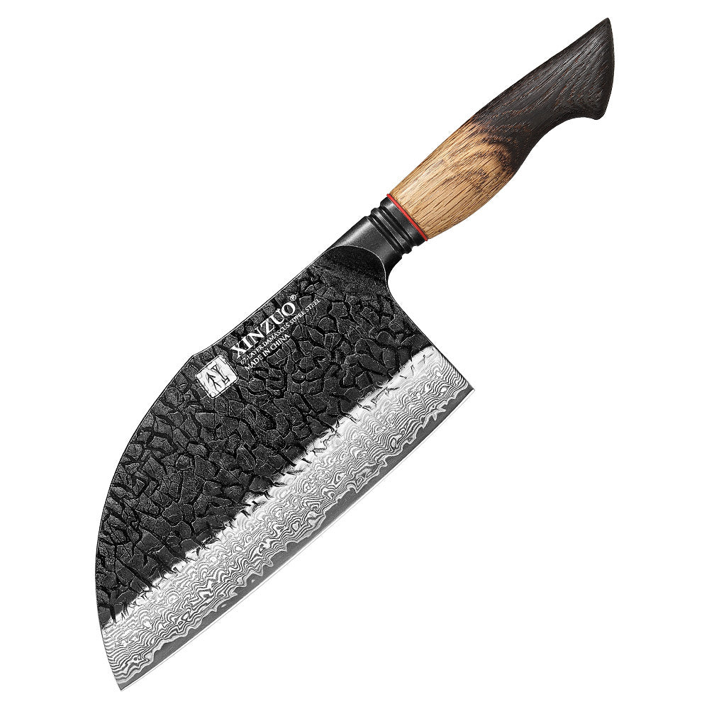XinZuo X06 Mo hakmes met damastpatroon en houten handvat