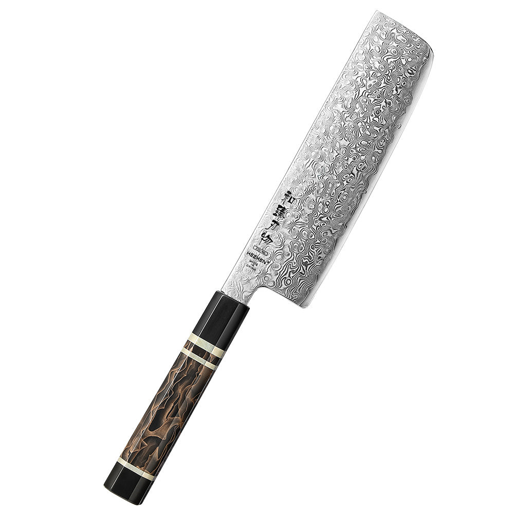 Hezhen X09 Retro nakiri mes met damastpatroon en houten handvat