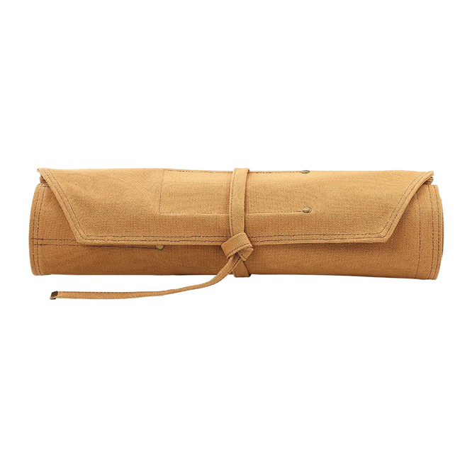 Opgerolde messentas van khaki canvas met strik