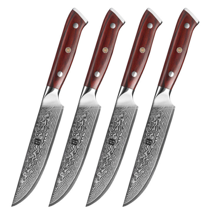 XinZuo B13R Yu steakmessenset, vier messen naast elkaar