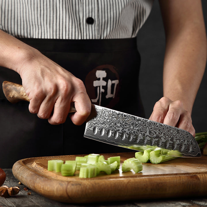 Hezhen B30 Master santokumes snijdt selderij op plank