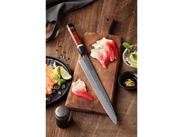 XinZuo F3 Zhen sashimi mes met sashimi en limoen op een plank
