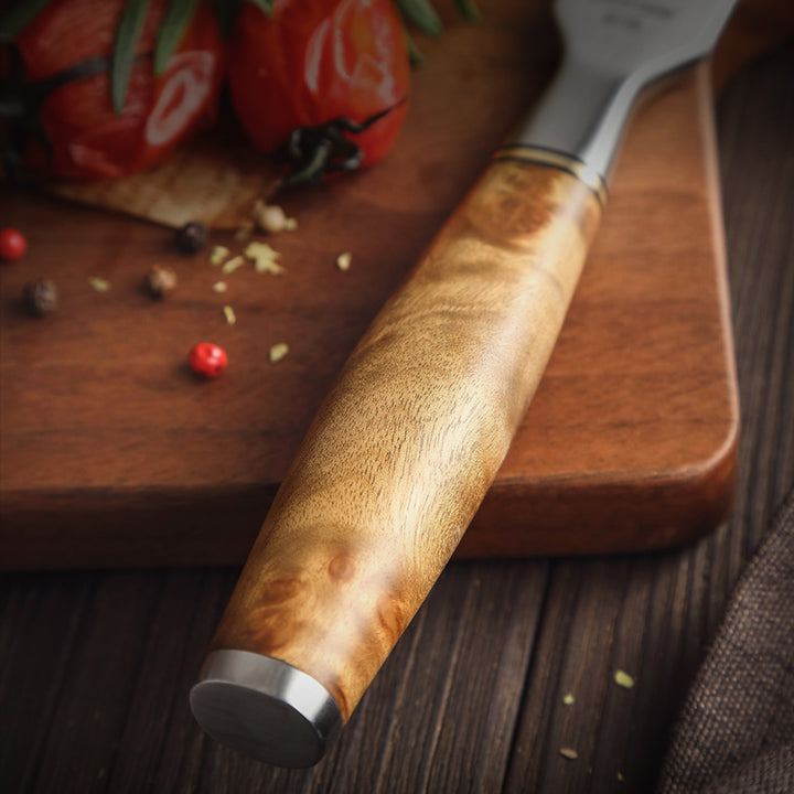 Houten handvat van de Hezhen B30 Master vleesvork