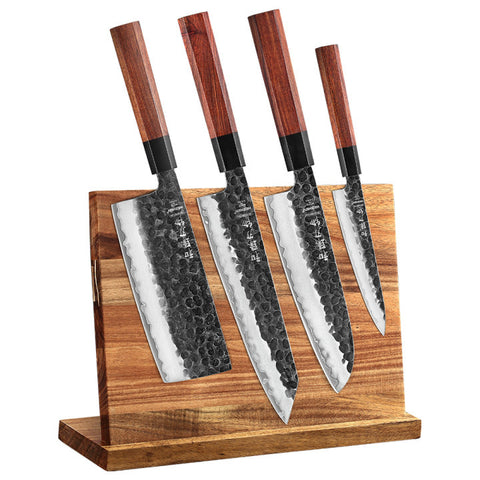 Hezhen PM8S Retro damascus messenset met messenblok 5-delig