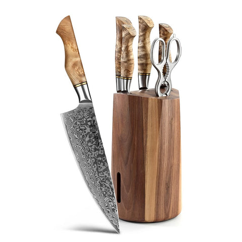 Hezhen B30 Master damascus messenset met messenblok 7-delig
