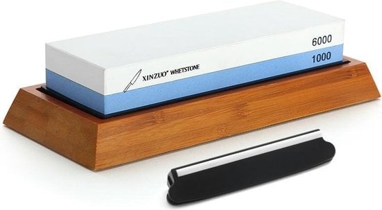 Slijpsteen 1000/6000 op houten houder met hoekgeleider