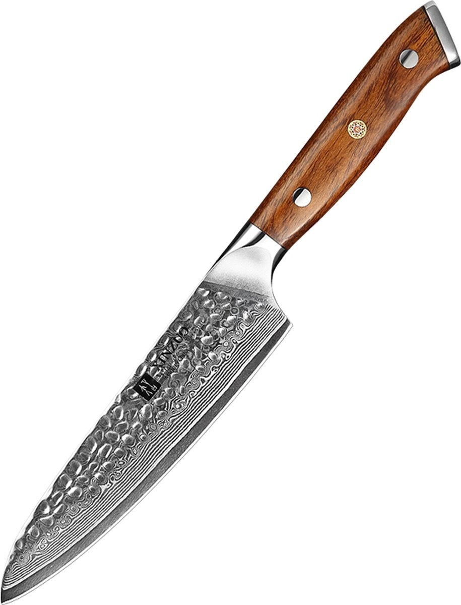 XinZuo B13D Yu groentemes met houten handvat en damascus lemmet