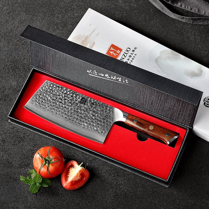 XinZuo B13D Yu Chinese cleaver in de geschenkdoos met tomaten en munt