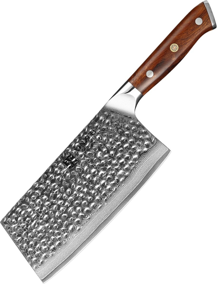 XinZuo B13D Yu Chinese cleaver met gehamerd lemmet en houten handvat