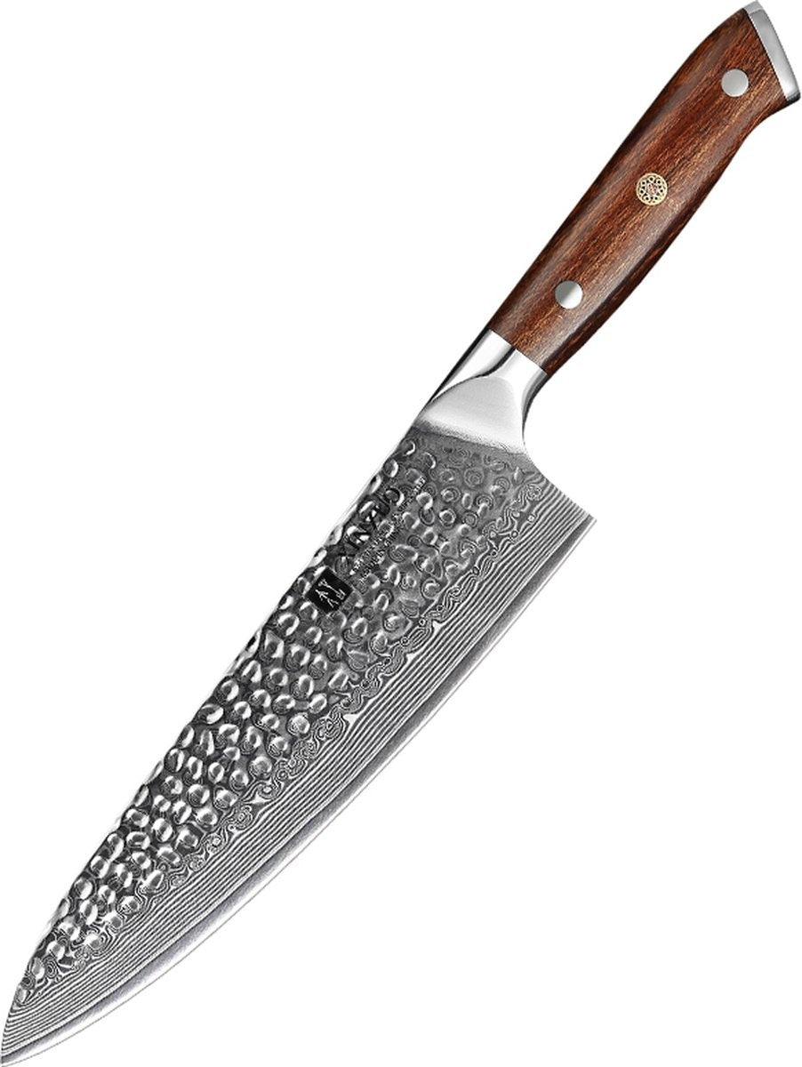 XinZuo B13D Yu koksmes met houten handvat en damascus lemmet
