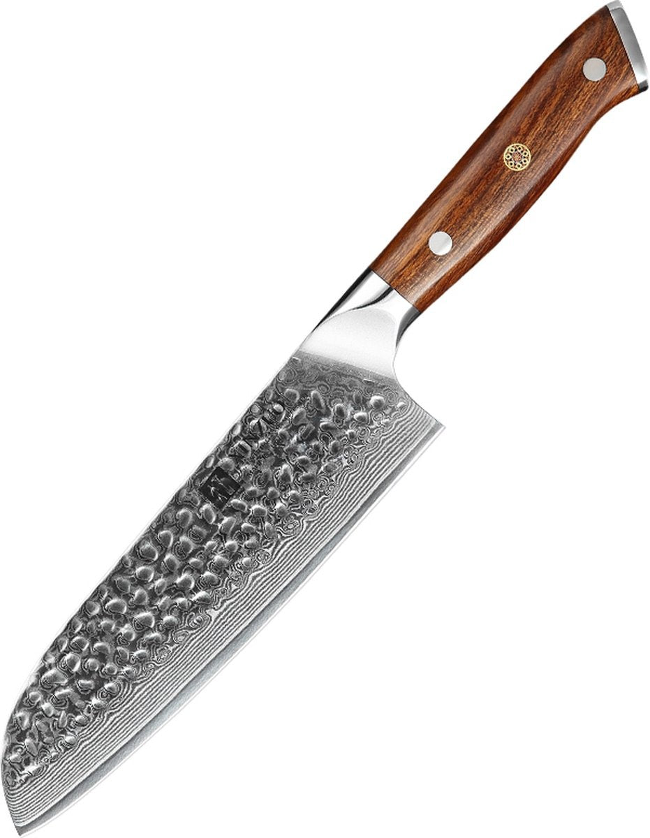 XinZuo B13D Yu santokumes met houten handvat en damast lemmet