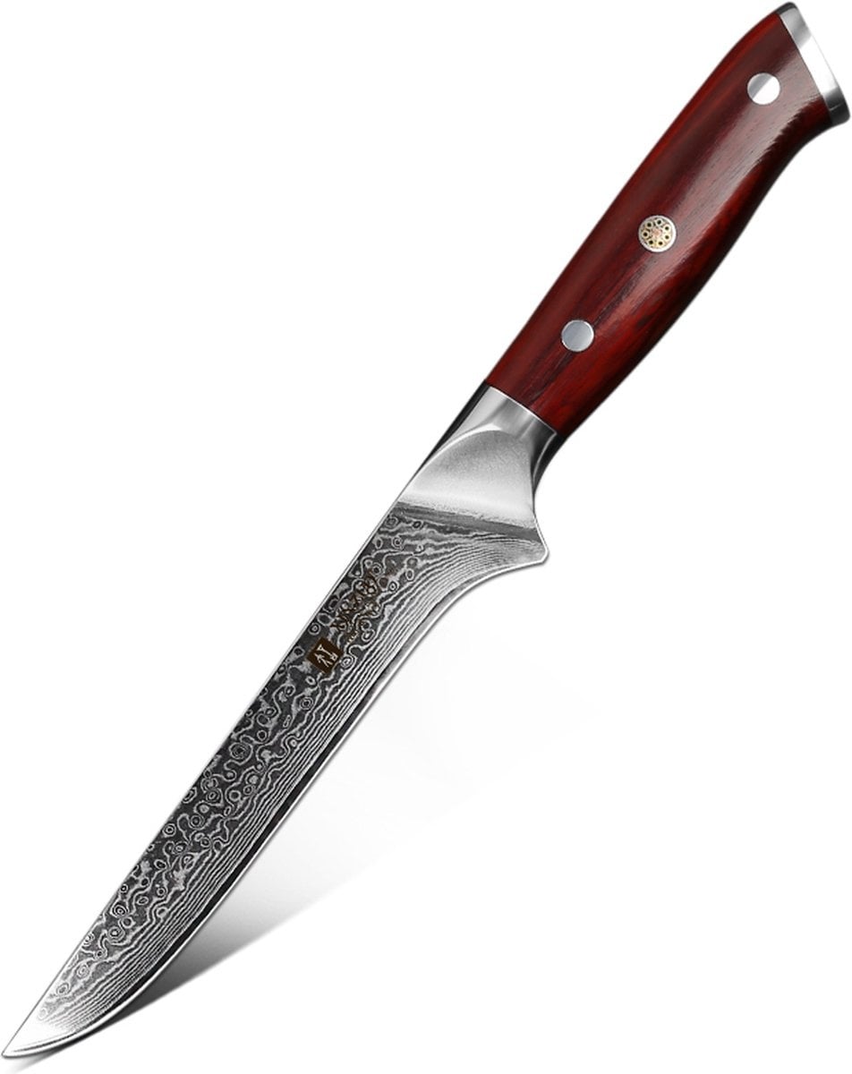 XinZuo B13R Yu uitbeenmes met damascus lemmet en houten handvat
