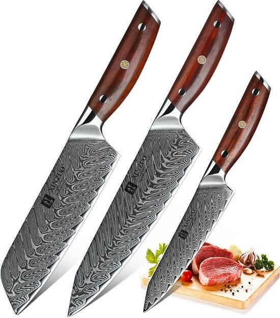 XinZuo B27 Yi messenset met snijplank en ingrediënten op de achtergrond