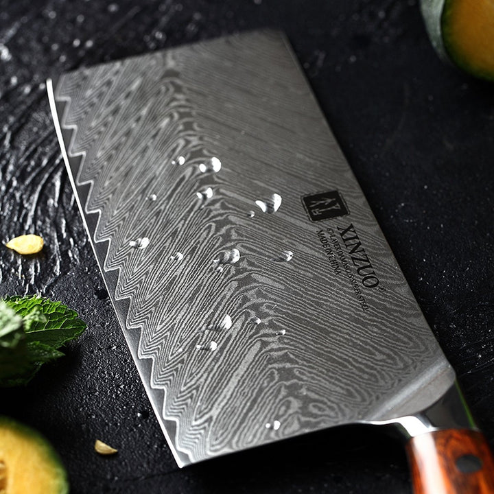 Lemmet van de XinZuo B27 Yi cleaver met waterdruppels